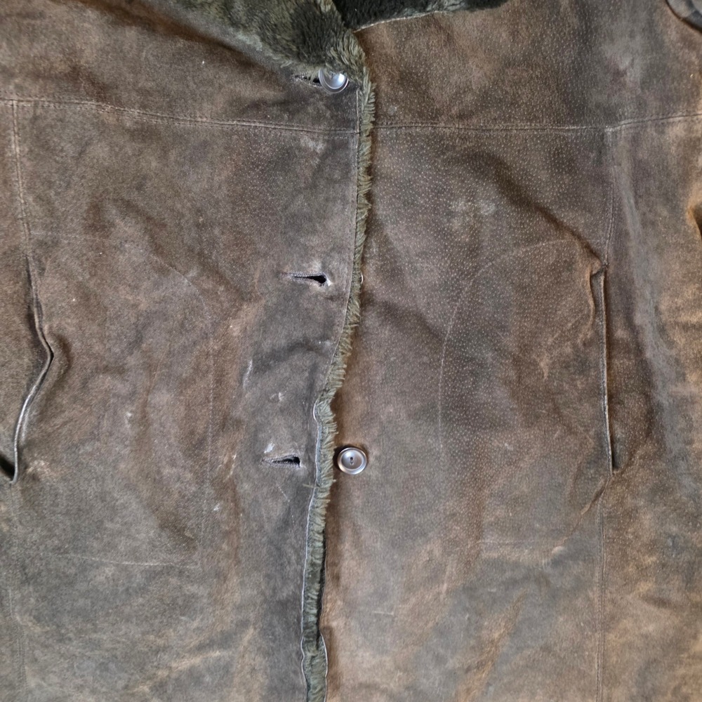 Wilsons Leather Brown Suede Faux Fur Lined Shearling Coat Womens Large Vintage - Picture 2 of 10